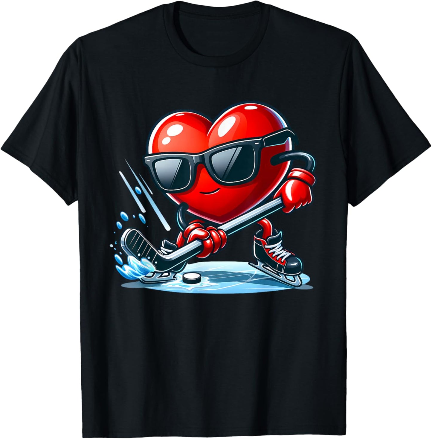 Funny Valentine Ice Hockey Player Red Hearts February 14 T-Shirt - T-Shirt | Black