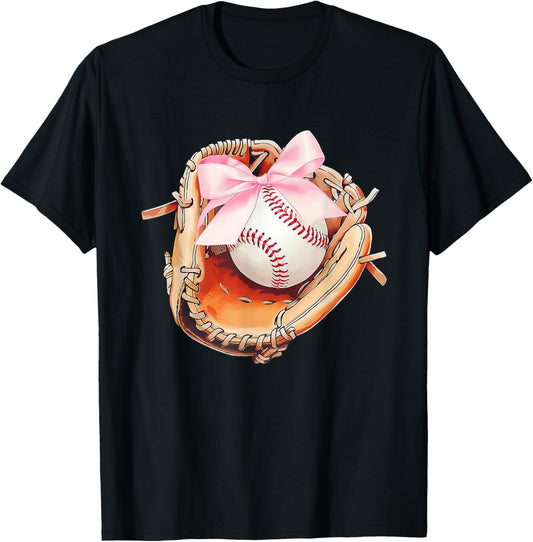 Baseball Drip Ice Cream Coquette Pink Bow Baseball Player T-Shirt - T-Shirt | Black