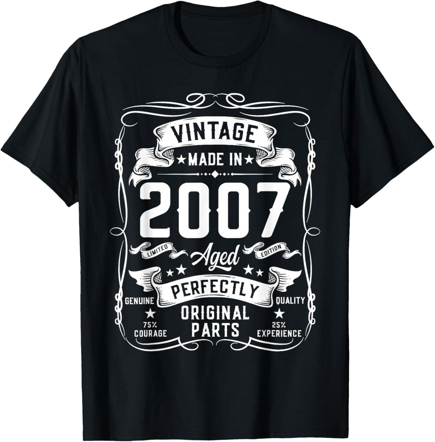 Vintage 2007 19yr 19th Birthday Gifts 19 Years Old T-Shirt - T-Shirt | Black
