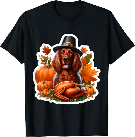 Thanksgiving Irish Setter Dog Owner Lover Funny Turkey Cute T-Shirt - T-Shirt | Black