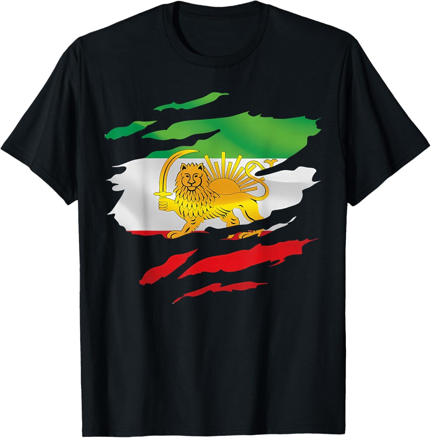 Free Iran Symbol Flag Heartbeat Freedom Love with Lion T-Shirt - T-Shirt | Black