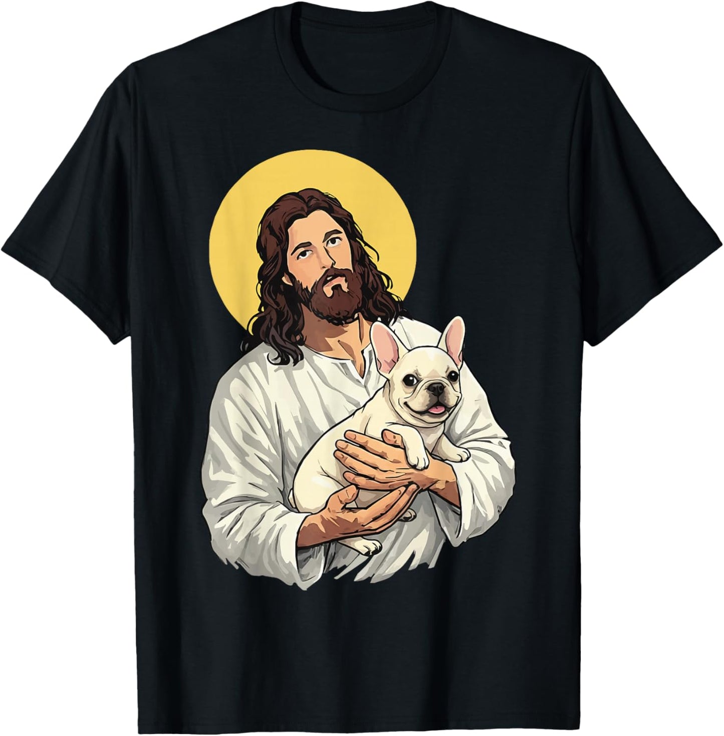 Jesus Holding French Bulldog Religious T-Shirt - T-Shirt | Black