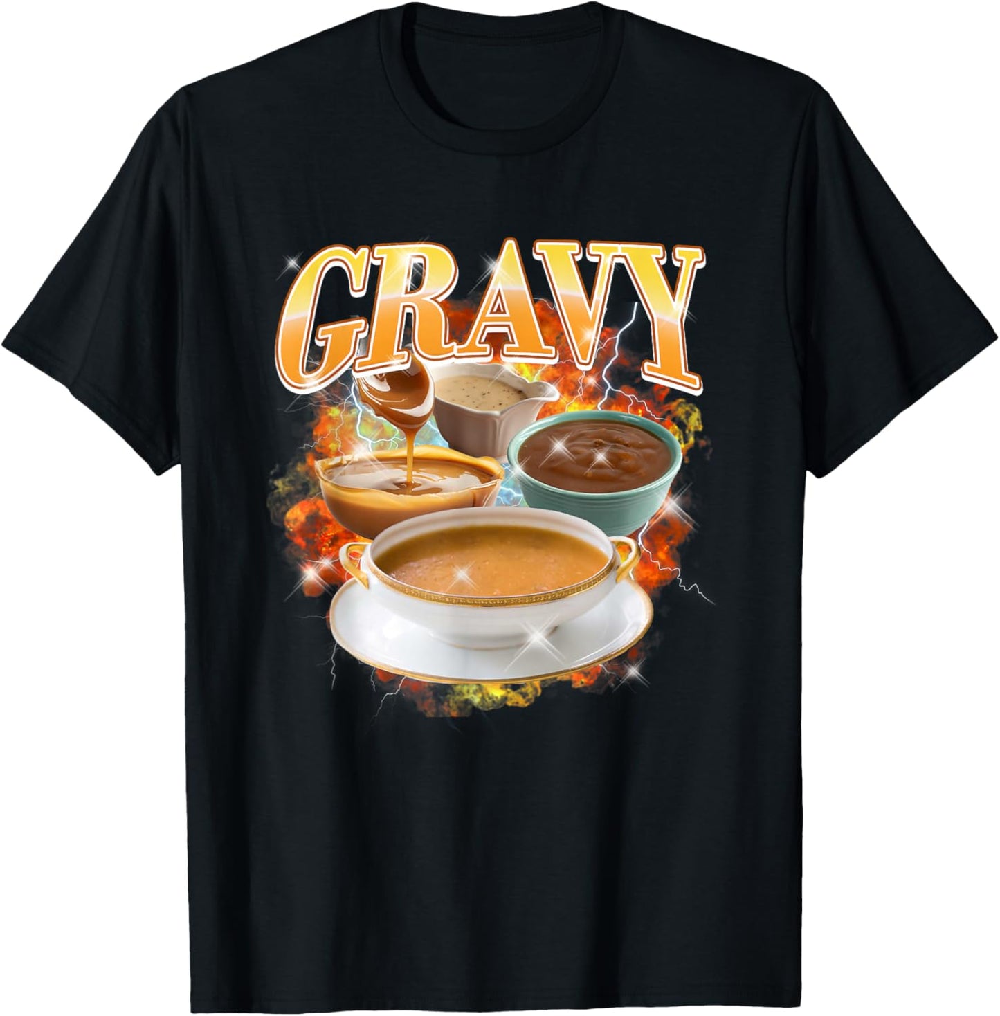 Thanksgiving Gravy Bootleg 90's Rap Rock Vintage Funny T-Shirt - T-Shirt | Black