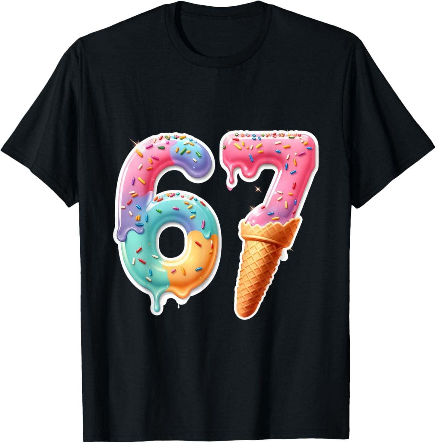 Six Seven 67 Ice Cream Drip Sports Cool Meme Funny Number T-Shirt - T-Shirt | Black