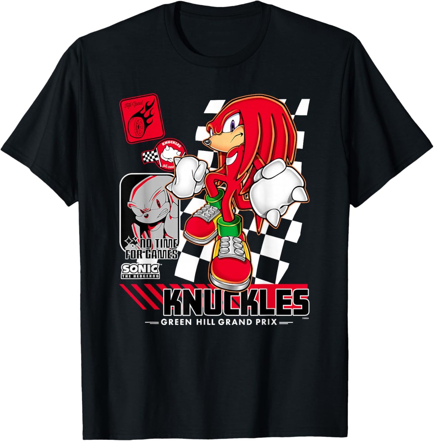Sonic The Hedgehog Knuckles No Time for Games Poster T-Shirt - T-Shirt | Black