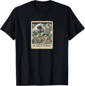 Japanese Aesthetic Frog Wizard Snail We Ride at Midnight Art T-Shirt - T-Shirt | Black