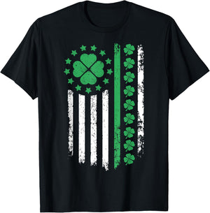 US American Flag Design with Shamrocks for Saint Paddy s Day T-Shirt - T-Shirt | Black
