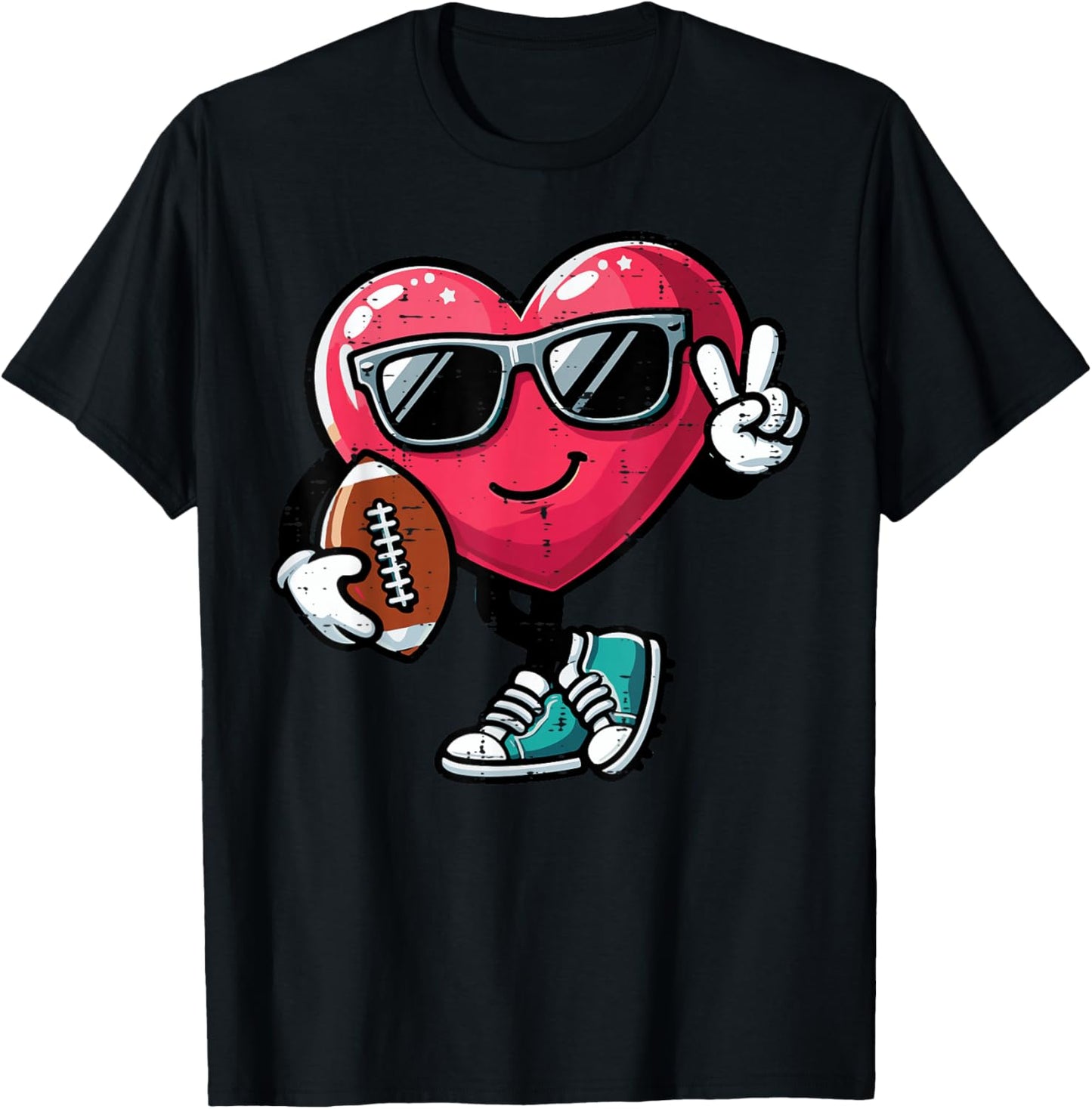 Valentines Day American Football Heart Peace Boys Kids Men T-Shirt - T-Shirt | Black