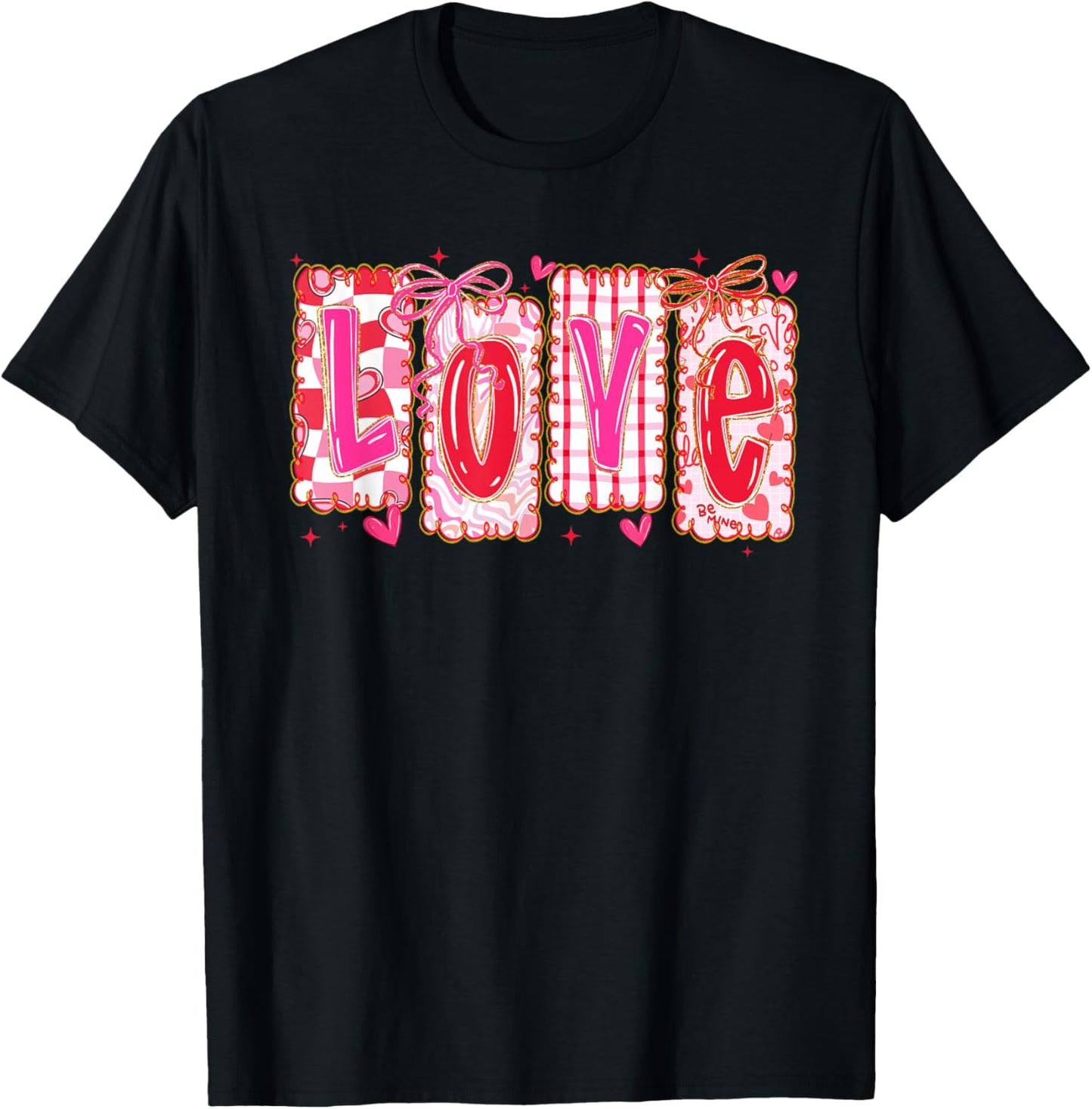 Preppy Love Valentine’s Day Coquette Bow Girls Women T-Shirt - T-Shirt | Black
