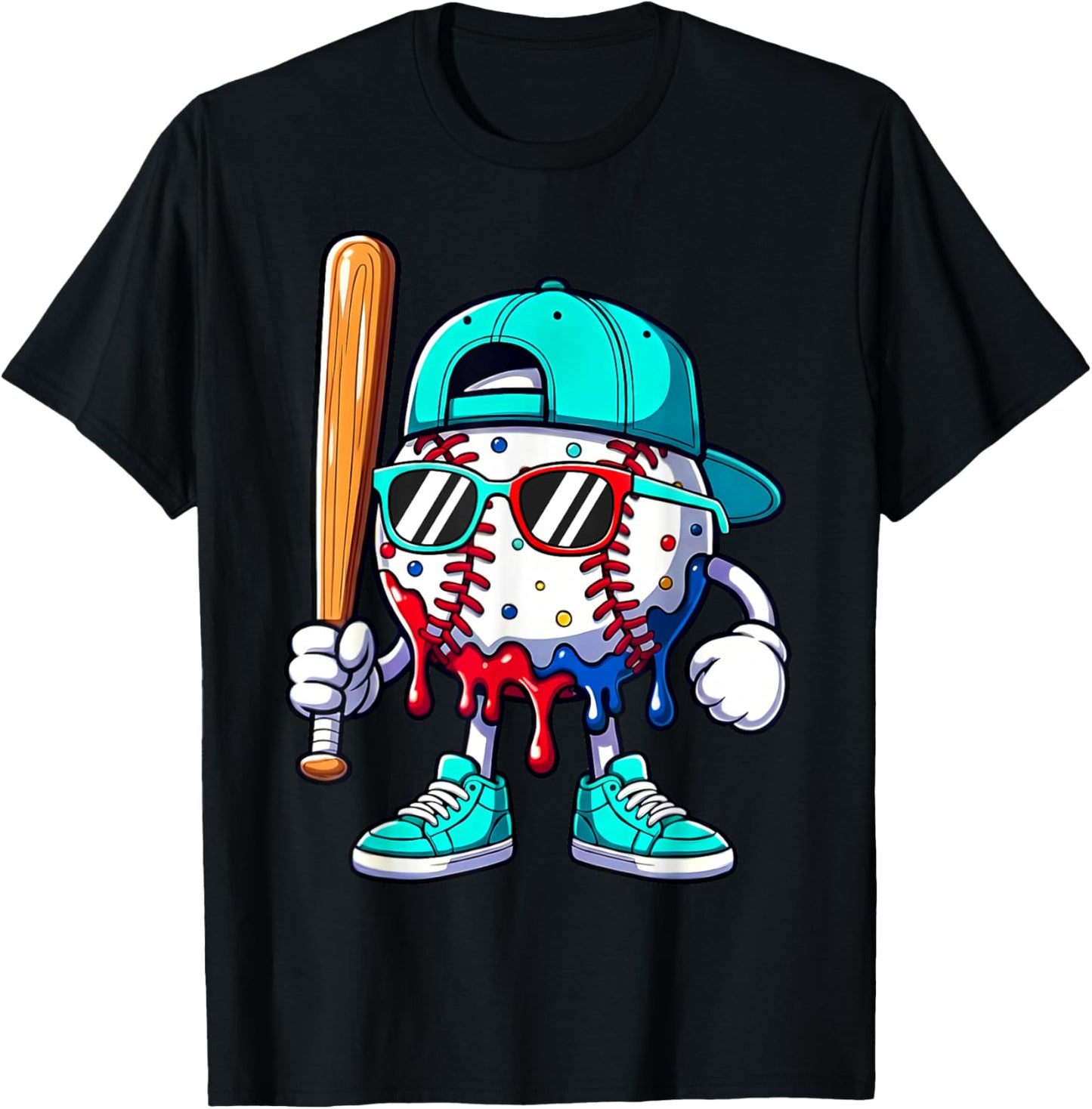 Ice Cream Drip Baseball Spots Baseball Lifestyle Boys Girls T-Shirt - T-Shirt | Black