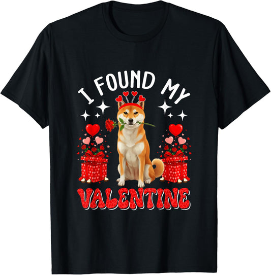 I Found My Valentine Shiba Inu Owner Floral Roses Hearts T-Shirt - T-Shirt | Black