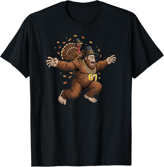 Funny Bigfoot Turkey Thanksgiving Pilgrim Boys 67 T-Shirt - T-Shirt | Black
