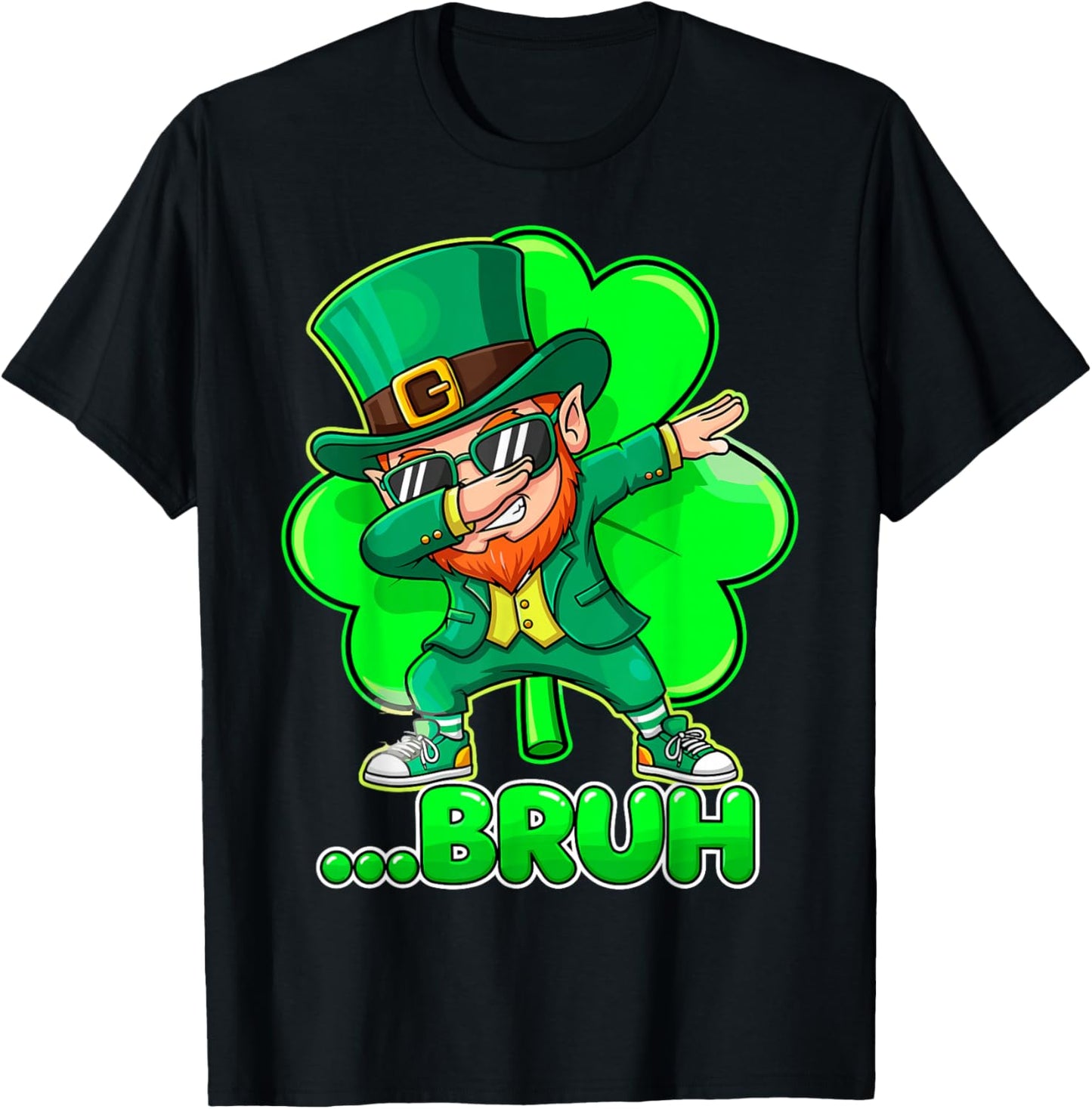 Funny St.Patrick's Day Bruh Leprechaun Dabbing Dab Shamrock T-Shirt - T-Shirt | Black
