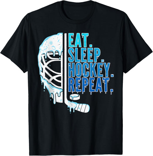 Hockey Ice Cream Drip Eat Sleep Hockey Repeat Boys T-Shirt - T-Shirt | Black