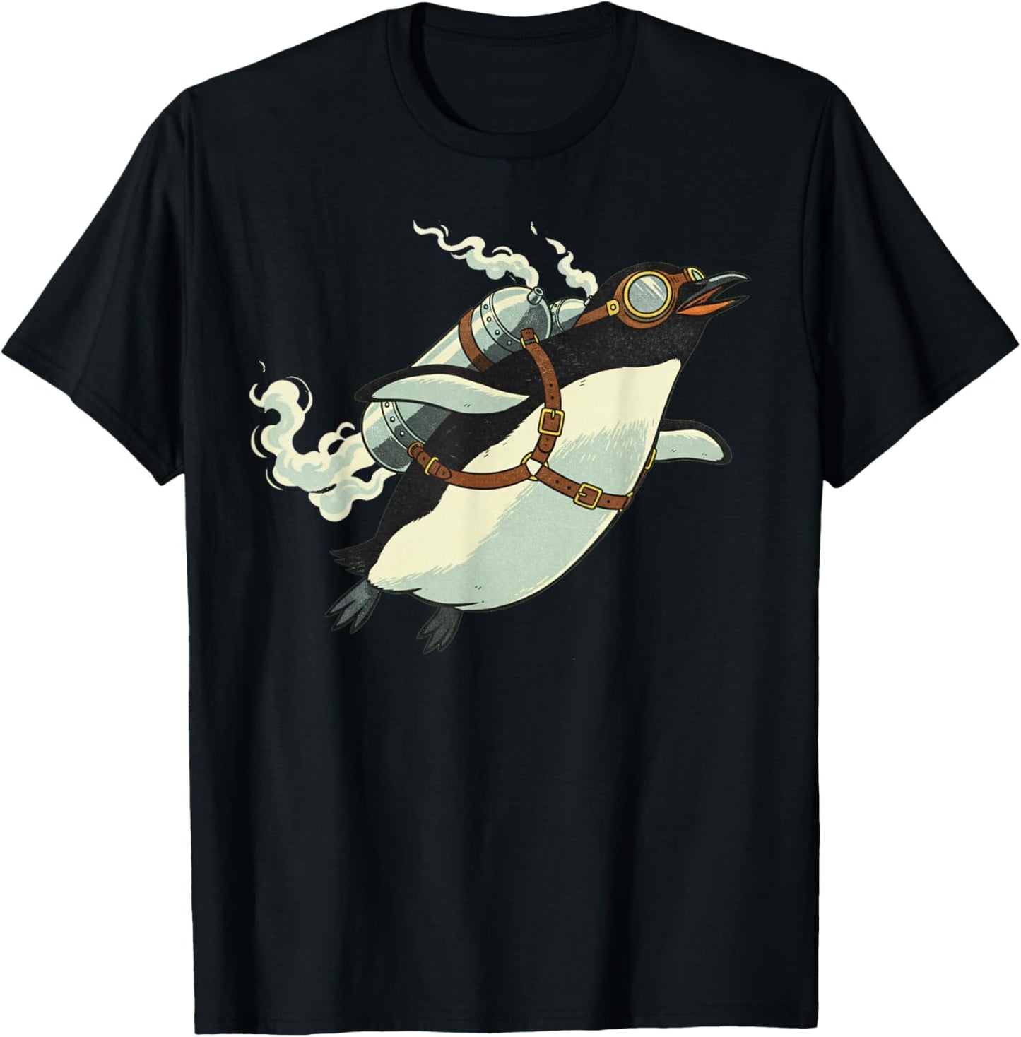 Funny Flying Penguin Jet Pack Cute Animal Penguin Graphic T-Shirt - T-Shirt | Black