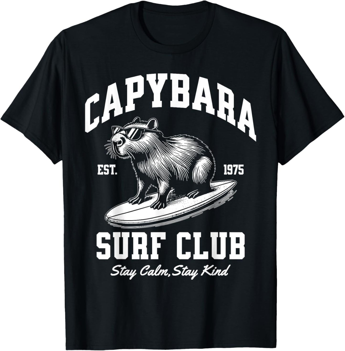 Capybara Surf Club Stay Calm and Kind T-Shirt - T-Shirt | Black