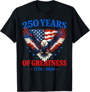 Flag Vintage 250 Years American 1776 2026 250th USA Birthday T-Shirt - T-Shirt | Black