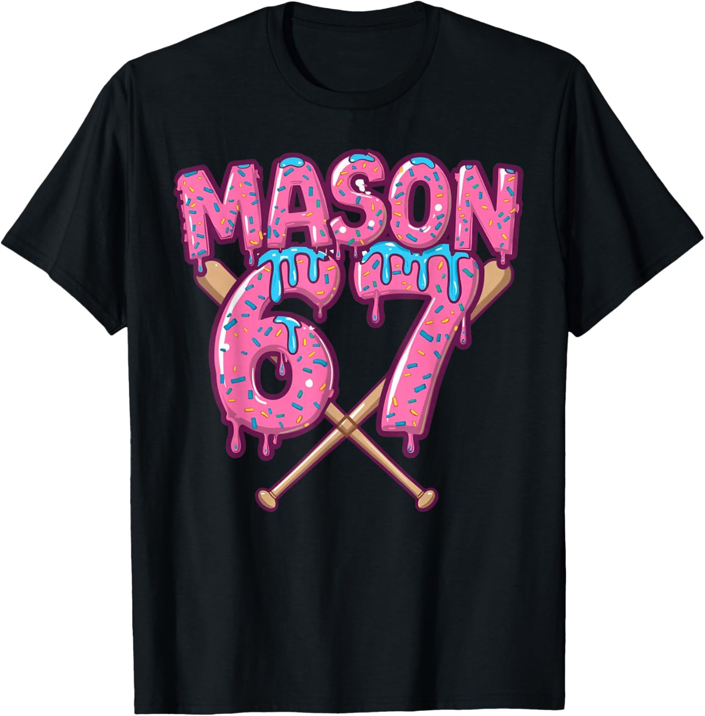Six Seven Ice Cream Drip Sport 67 Fun Mason Meme T-Shirt - T-Shirt | Black