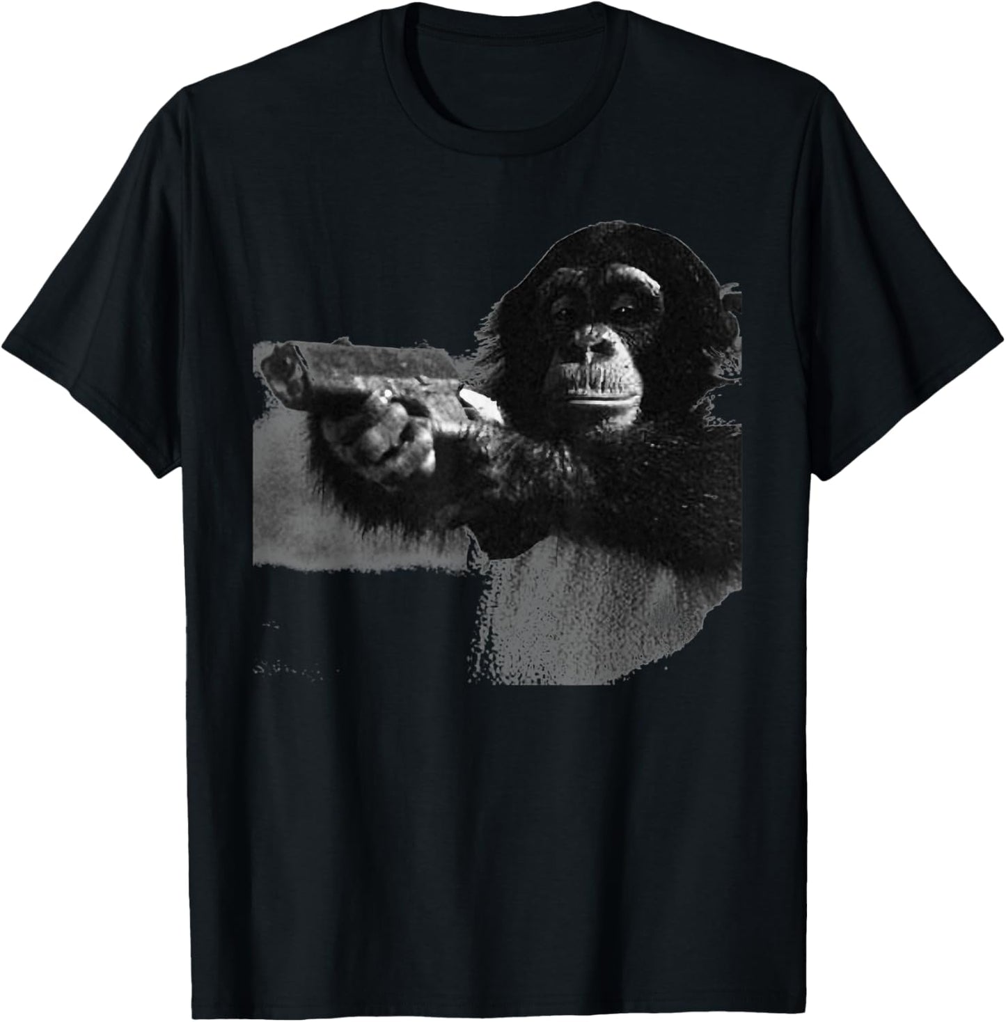 Vintage Chimpanzees with Gun Funny Monkey Meme T-Shirt - T-Shirt | Black