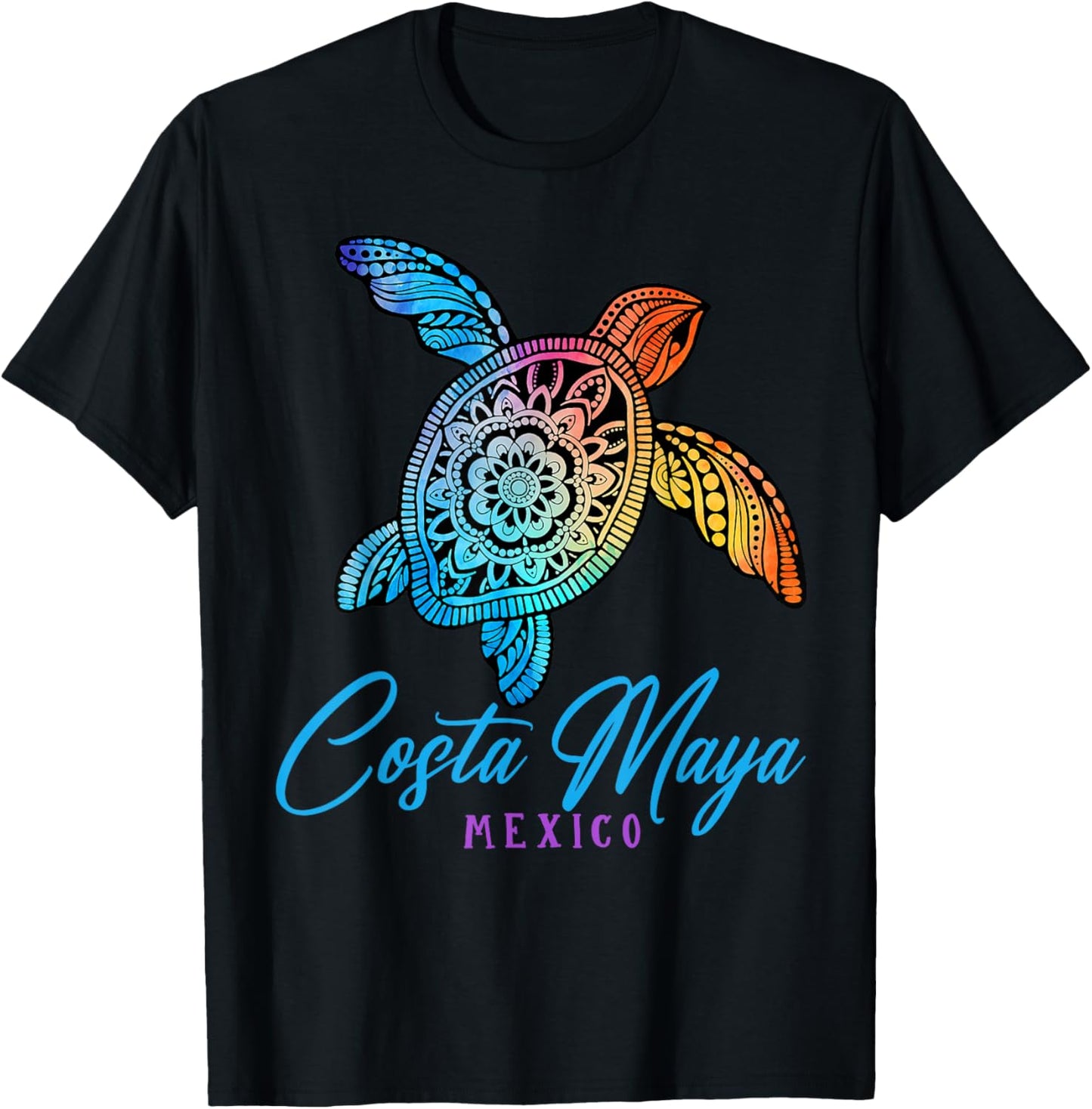 Costa Maya Tie Dye Sea Turtle Mexico Beach Vacation T-Shirt - T-Shirt | Black
