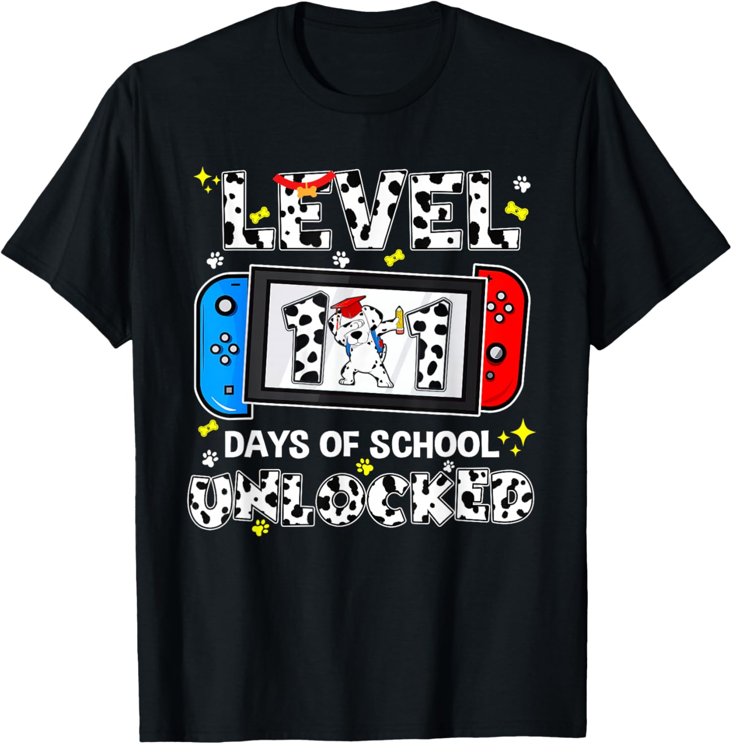 Level Unlocked 100 Days School 101 Days Game Controller T-Shirt - T-Shirt | Black