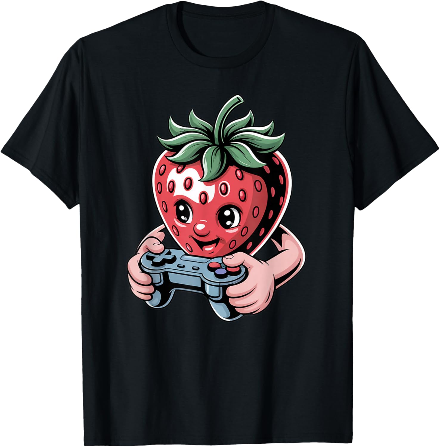 Funny Gamer Strawberry Cute Fruit Gaming for Video Game T-Shirt - T-Shirt | Black