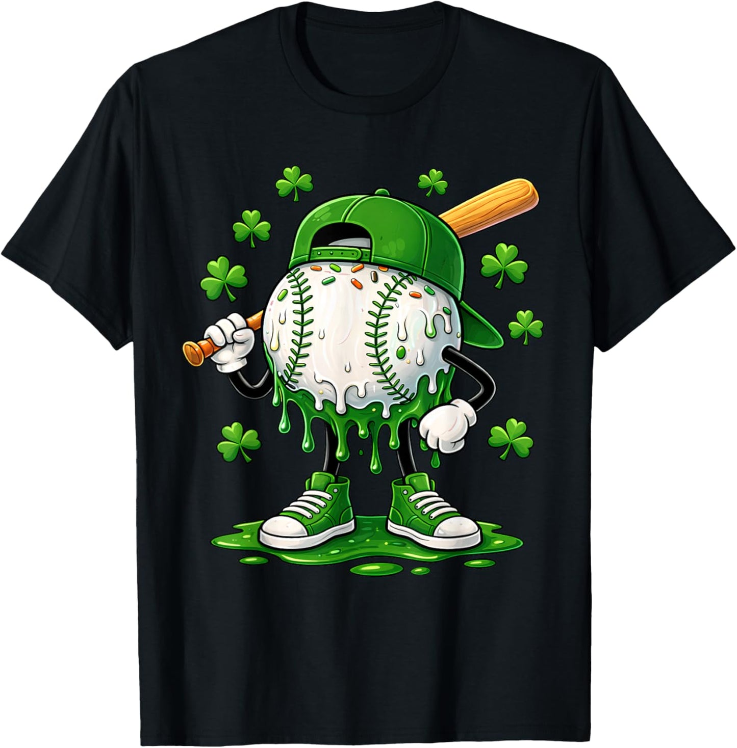 Baseball St Patricks Day Boys Kids Sport Drip Green Shamrock T-Shirt - T-Shirt | Black