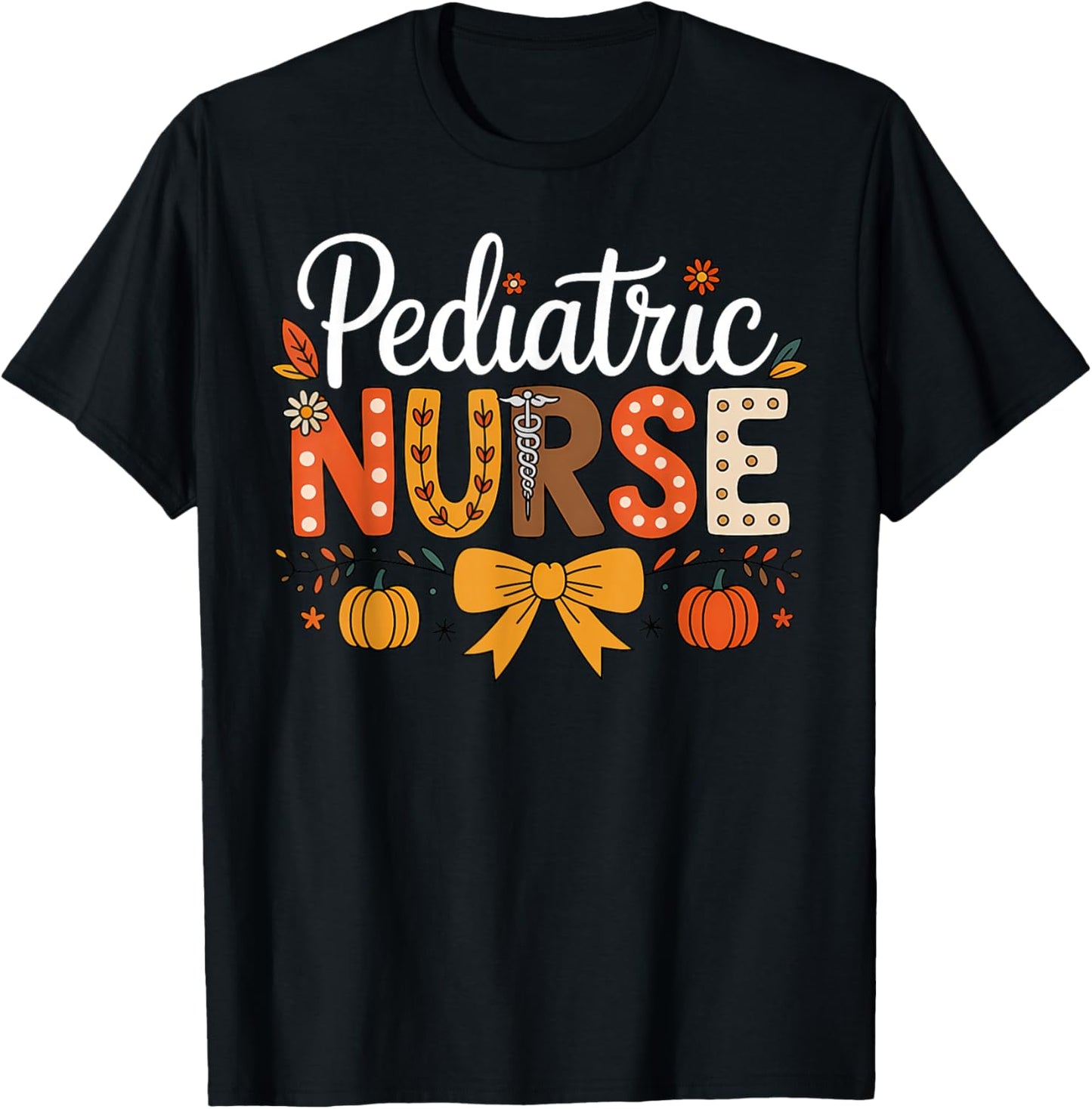 Fall Pediatric Nurses Thanksgiving Nurse Crew Thankful PEDS T-Shirt - T-Shirt | Black