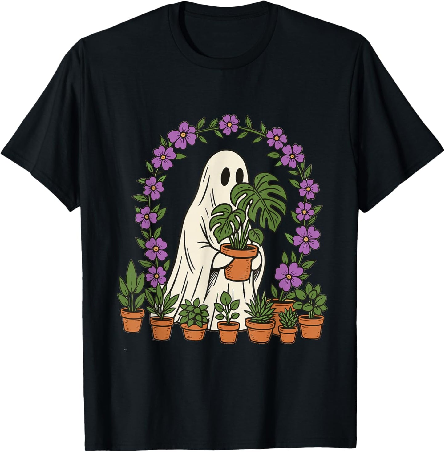 Funny Cute Ghost Monstera Spooky Plant Lover T-Shirt - T-Shirt | Black