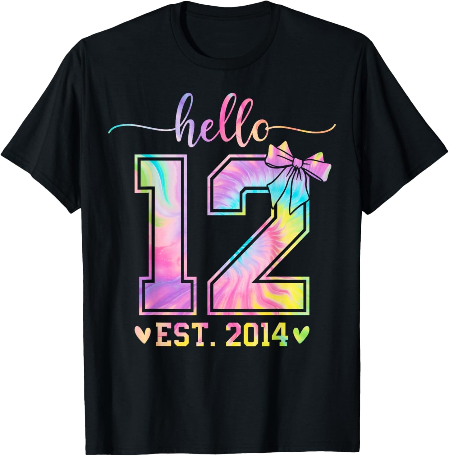 Hello Twelve EST 2014 12th Birthday Coquette 12 Year Girl T-Shirt - T-Shirt | Black