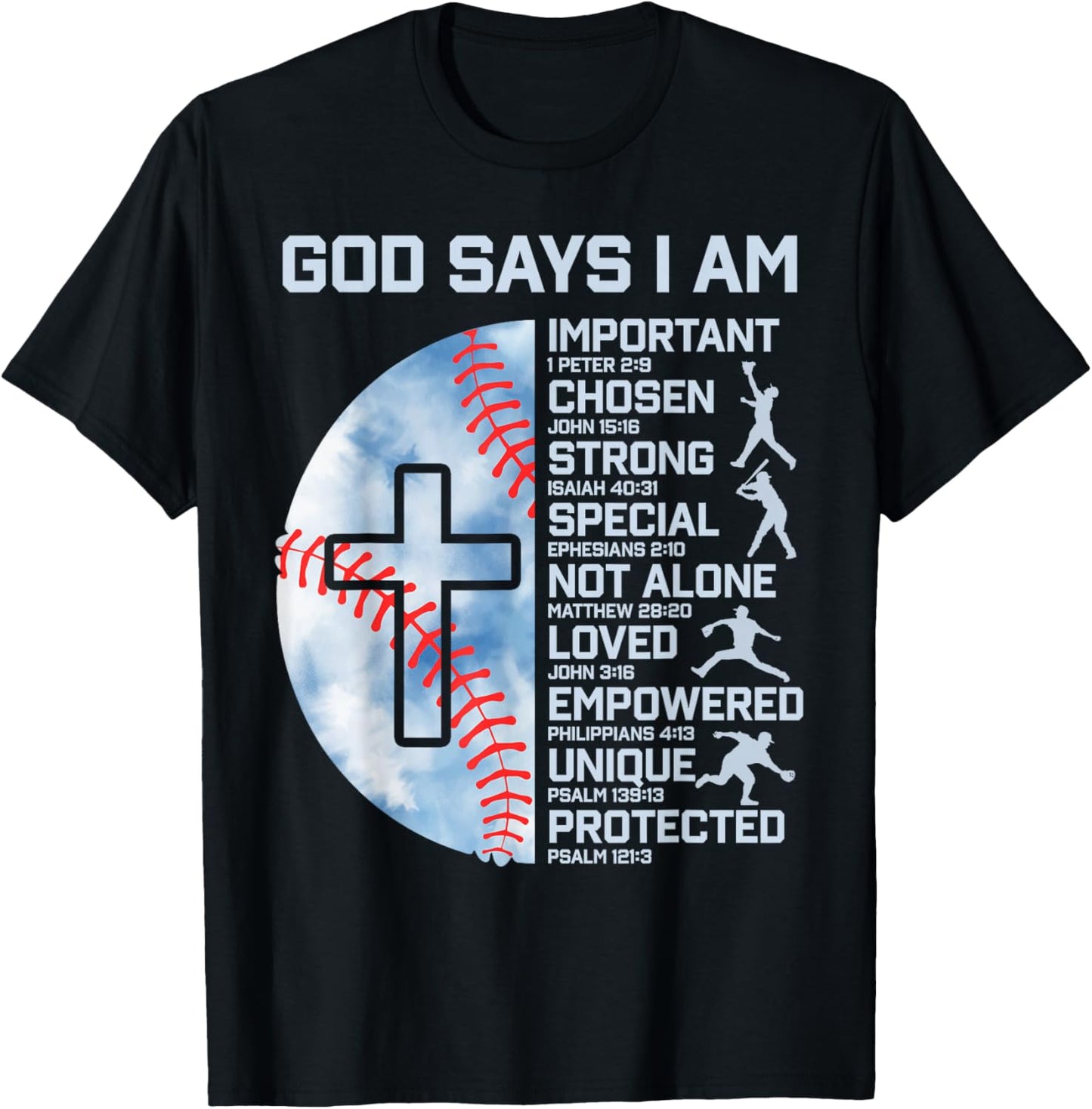 God Says I Am Baseball Christian Boy Faith Graphic Religious T-Shirt - T-Shirt | Black
