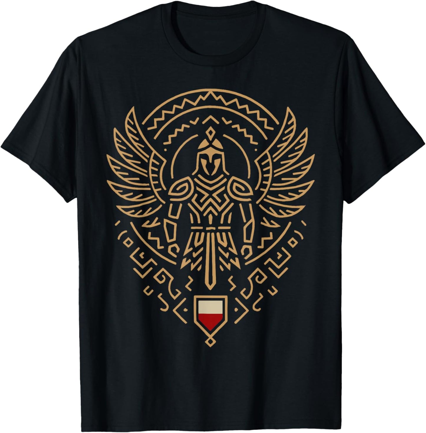 Minimalist Winged Hussar Warrior Polish Tribal Line Art T-Shirt - T-Shirt | Black