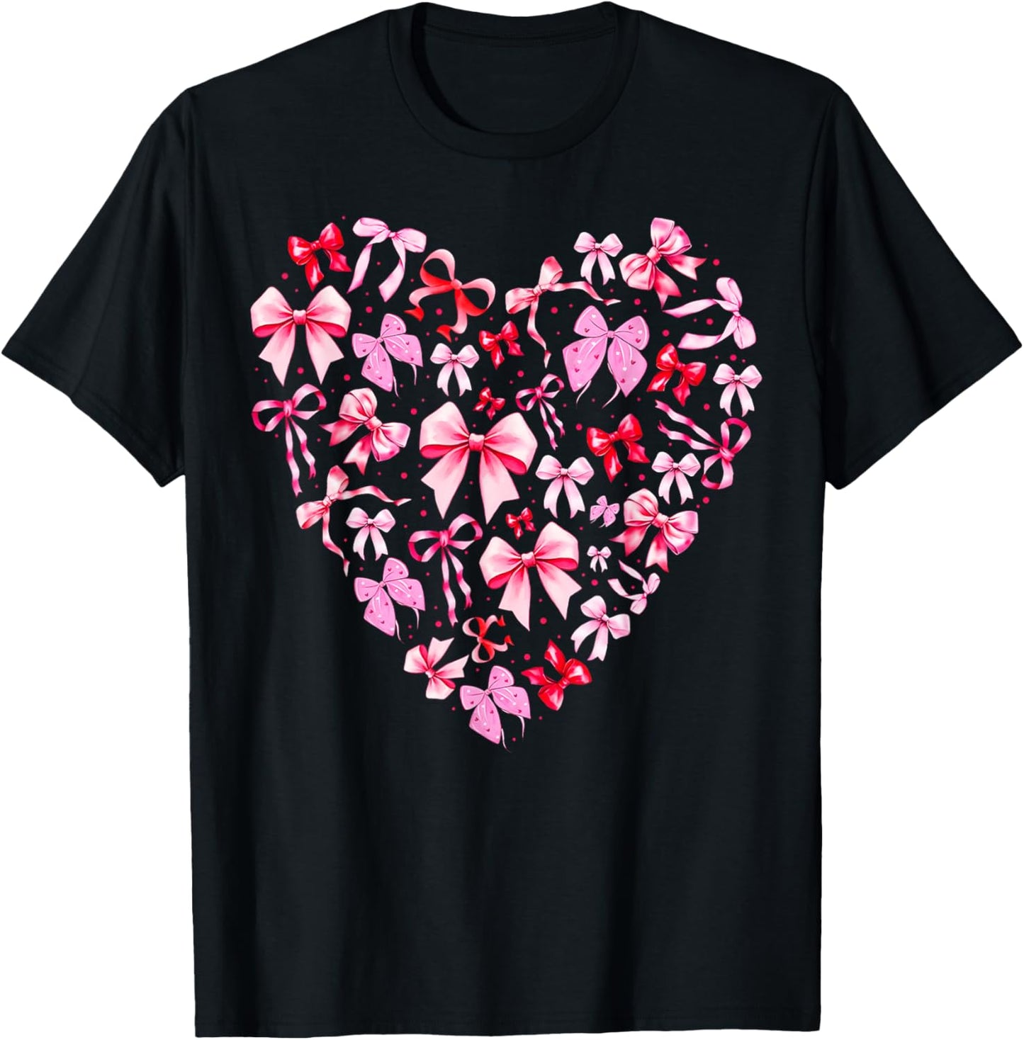 Pink Valentine Heart Coquette Bow Cupid Girl Women Kid T-Shirt - T-Shirt | Black
