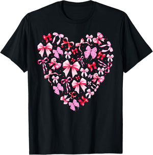 Pink Valentine Heart Coquette Bow Cupid Girl Women Kid T-Shirt - T-Shirt | Black