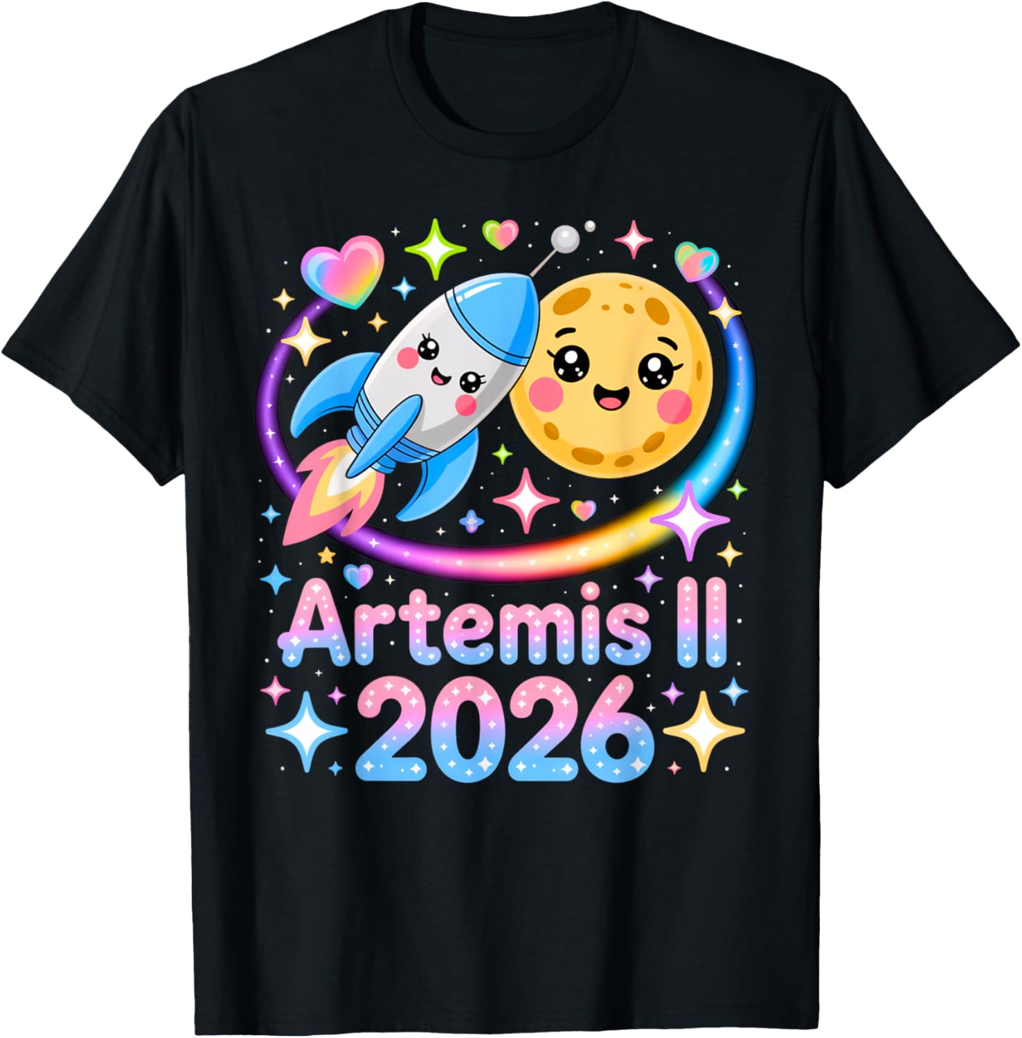Artemis II 2026 Cute Design for Kids Launch Back to The Moon T-Shirt - T-Shirt | Black