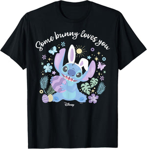 Disney Lilo & Stitch Some Bunny Loves You Easter Tropical T-Shirt - T-Shirt | Black