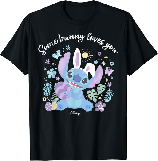 Disney Lilo & Stitch Some Bunny Loves You Easter Tropical T-Shirt - T-Shirt | Black