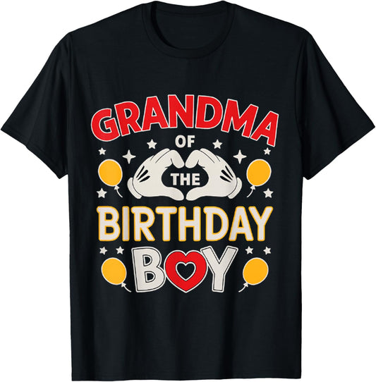 Grandma of The Birthday Boy Family Party Decor Grandson T-Shirt - T-Shirt | Black