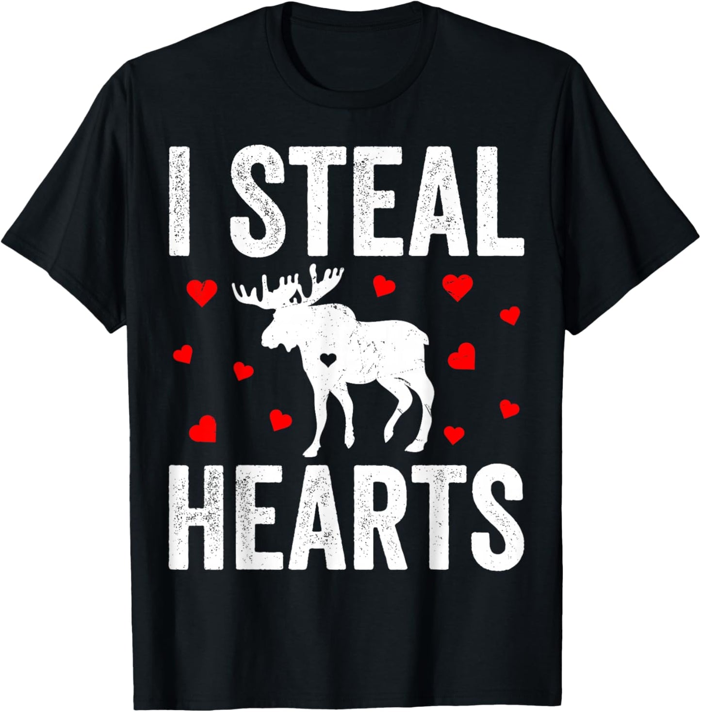 I Steal Hearts Moose Valentine's Day Couple T-Shirt - T-Shirt | Black