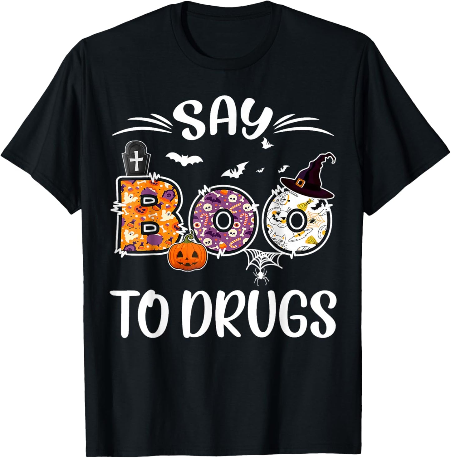 Say Boo to Drugs Funny Halloween Red Ribbon Week Awareness T-Shirt - T-Shirt | Black
