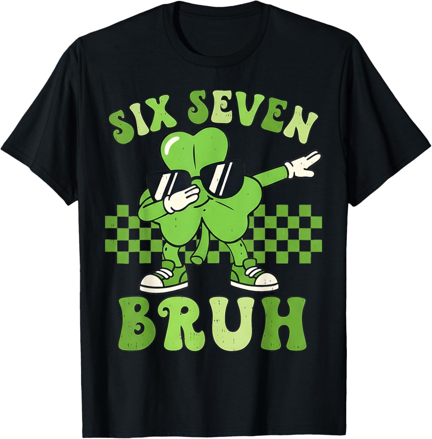 Six Seven Bruh 67 Checkered St Patricks Day Teens Boys Kids T-Shirt - T-Shirt | Black