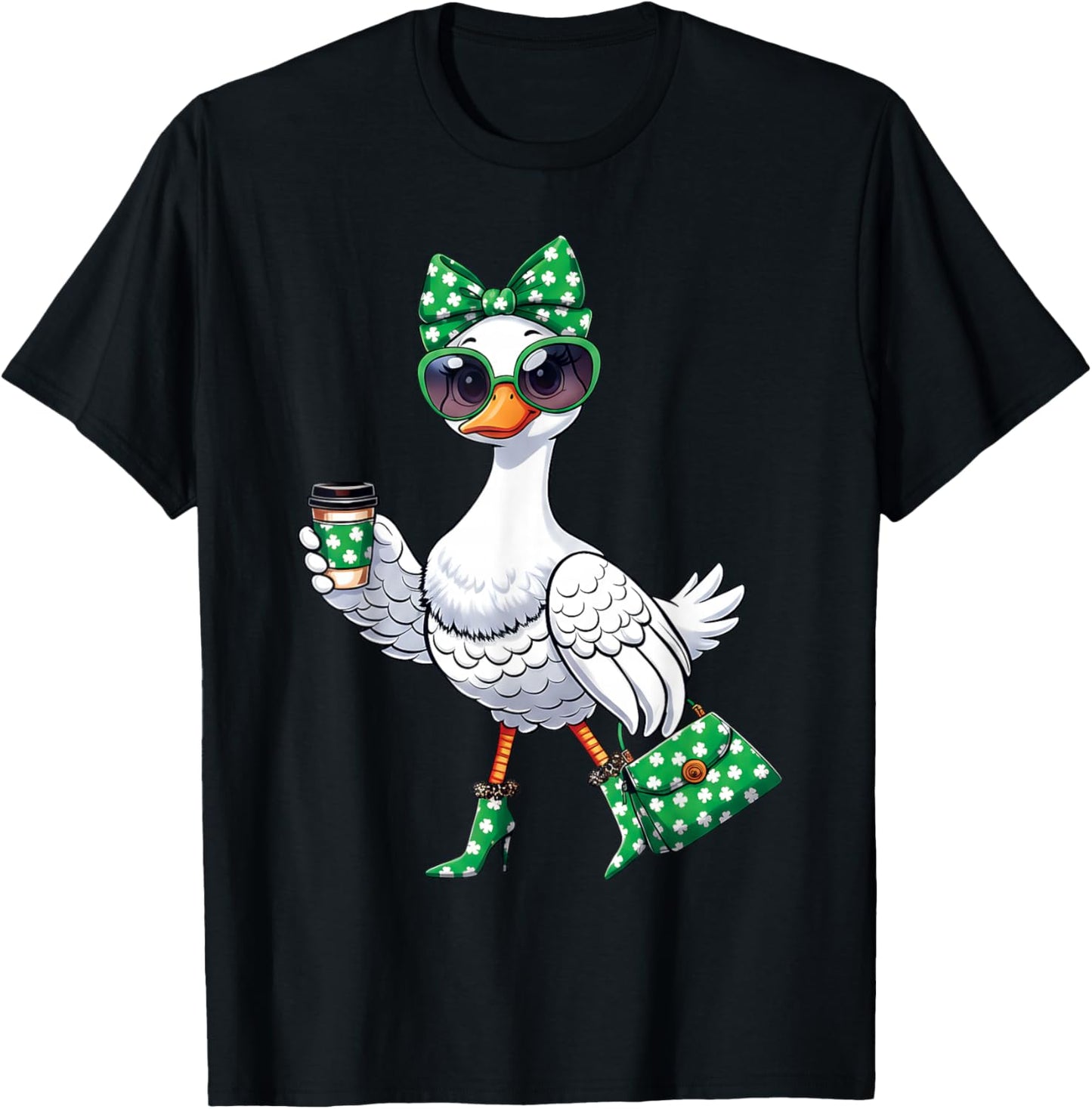 Lucky Goose St Patricks Day Leopard Shamrock Women Irish Day T-Shirt - T-Shirt | Black