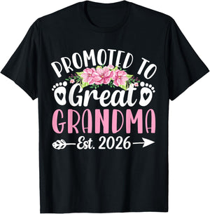 Promoted to Great Grandma Est 2026 First Time New Grandma T-Shirt - T-Shirt | Black