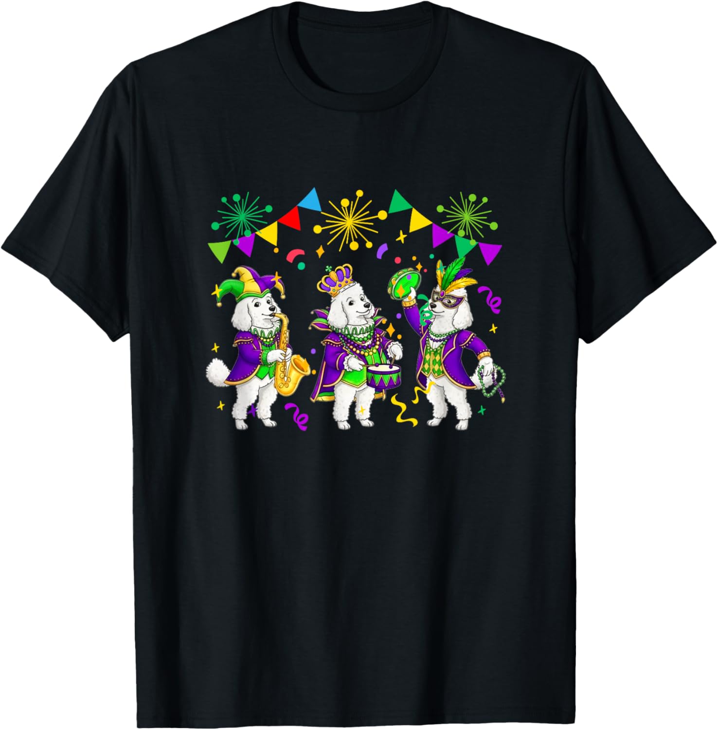 Three Cute Poodles Mardi Gras Masked Beads Funny Parades T-Shirt - T-Shirt | Black