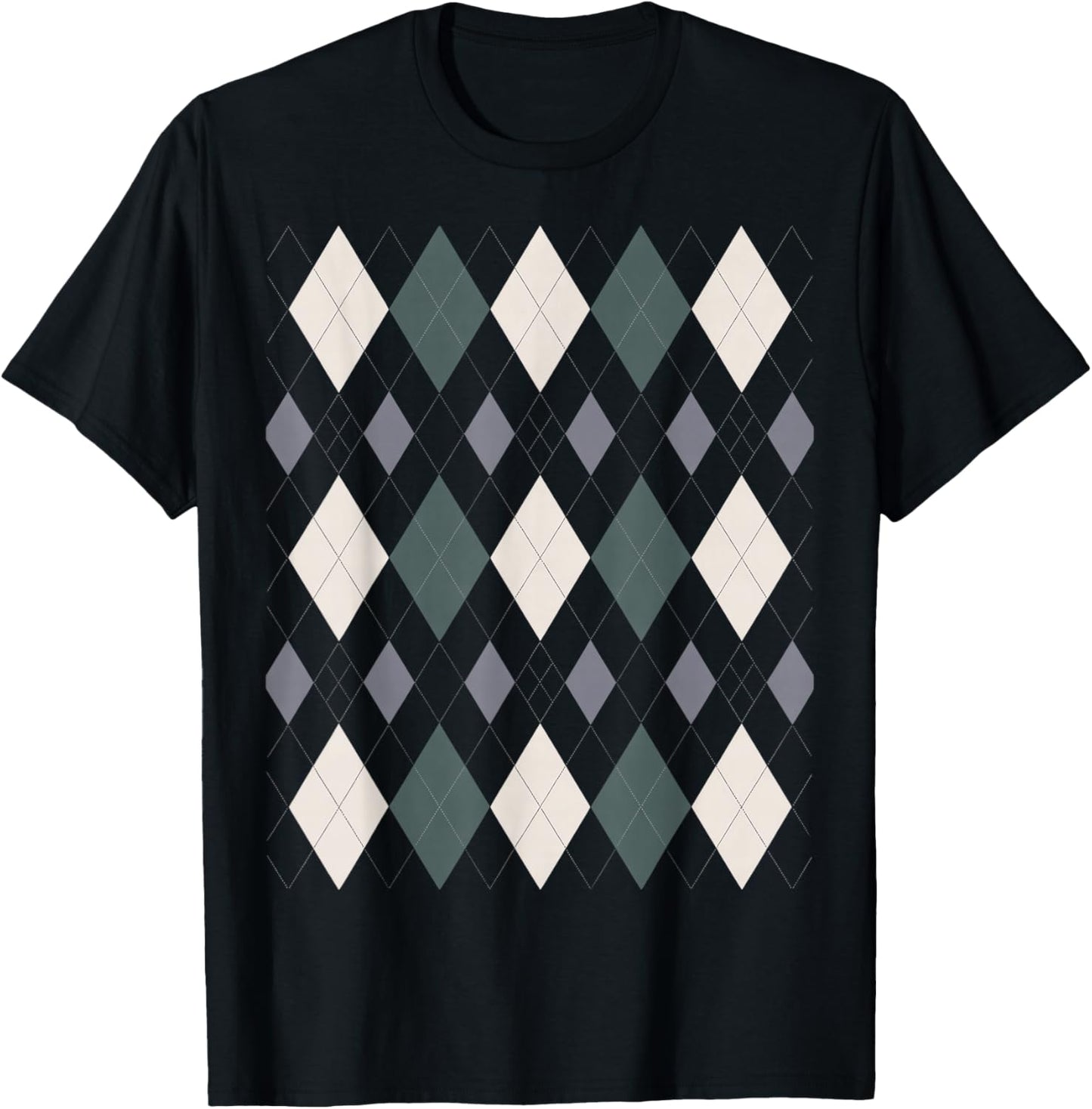Preppy Plaid Argyle Stylish & Fun Faux Sweater Design T-Shirt - T-Shirt | Black