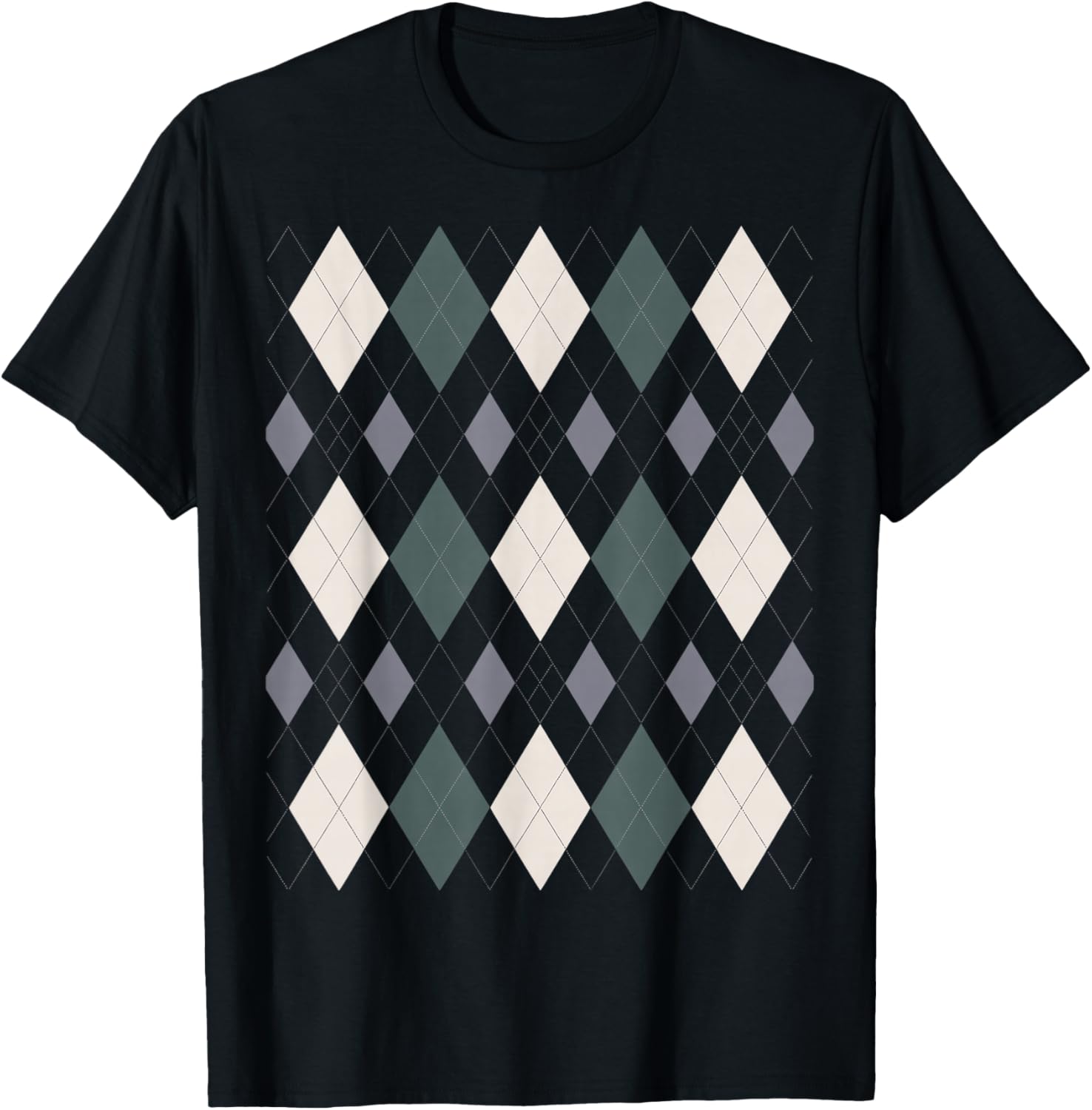 Preppy Plaid Argyle Stylish & Fun Faux Sweater Design T-Shirt - T-Shirt | Black