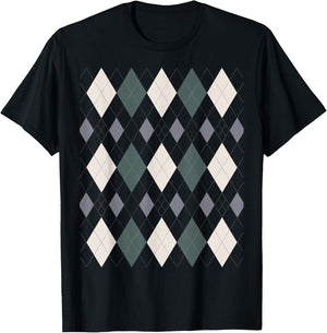 Preppy Plaid Argyle Stylish & Fun Faux Sweater Design T-Shirt - T-Shirt | Black