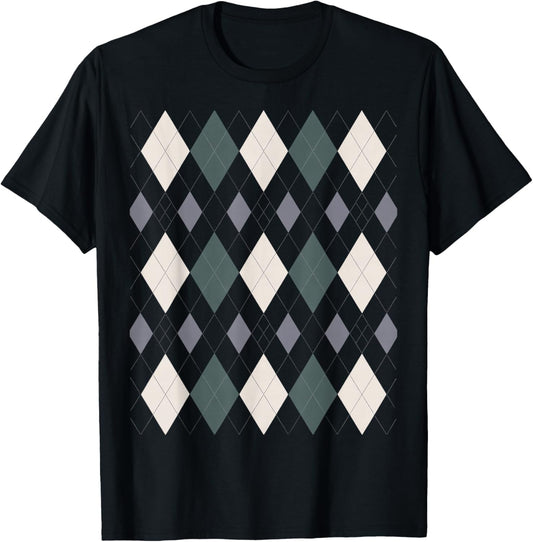 Preppy Plaid Argyle Stylish & Fun Faux Sweater Design T-Shirt - T-Shirt | Black