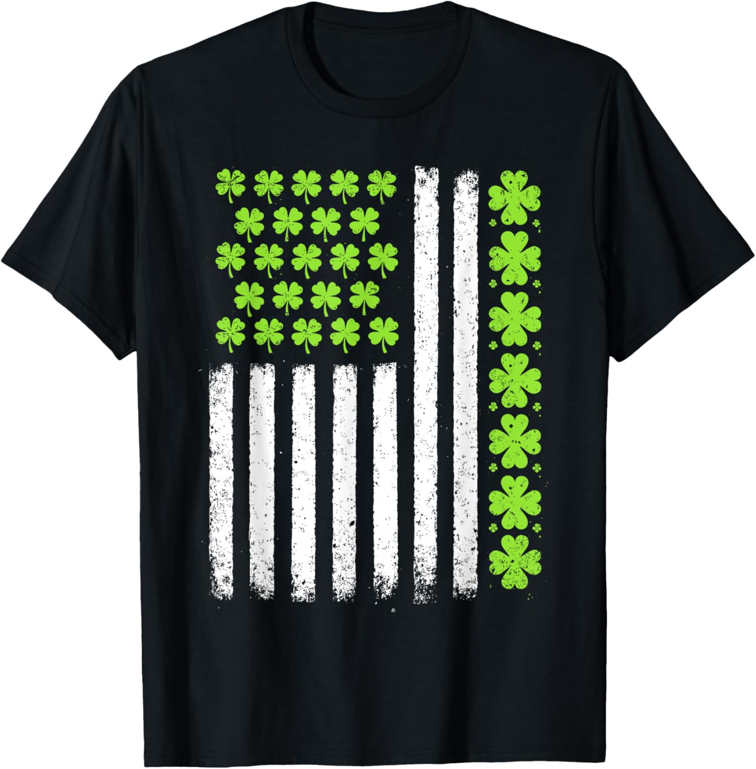 Lucky Shamrocks American Flag St Patrick's Day Men Women T-Shirt - T-Shirt | Black