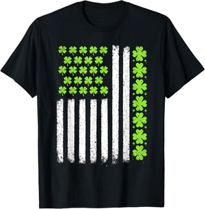 Lucky Shamrocks American Flag St Patrick's Day Men Women T-Shirt - T-Shirt | Black